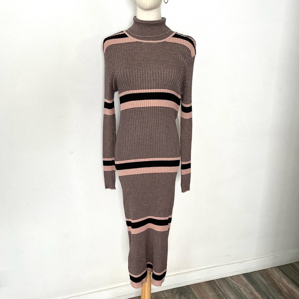 NWT Ribbed Striped Turtleneck Knit Maxi Dress